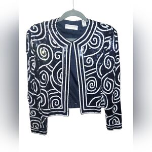 Valerie Stevens Black and White Swirl Blazer